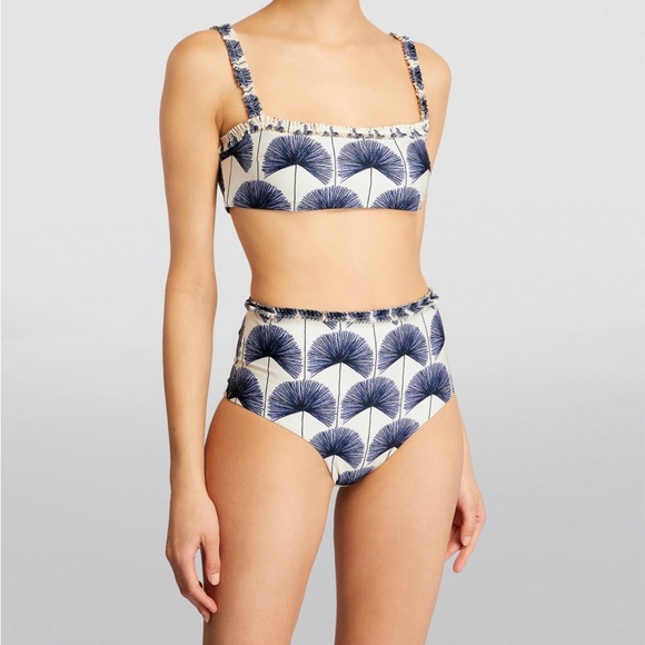 Blue palm leaf high waist bikini set with matching sarong size small never worn - Picture 1 of 9